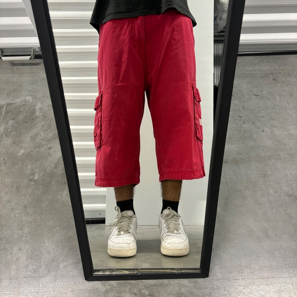 Vintage Y2K/2000s Parish Nation Mens Red Cargo Shorts Baggy Cotton Size 38